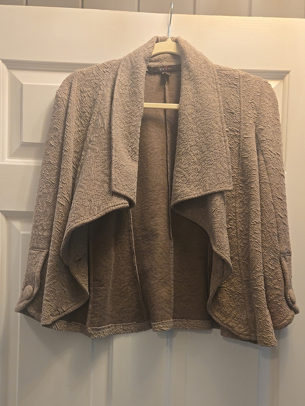 Fever Medium Draped Open-Front Women’s Sweater Jacket in Taupe